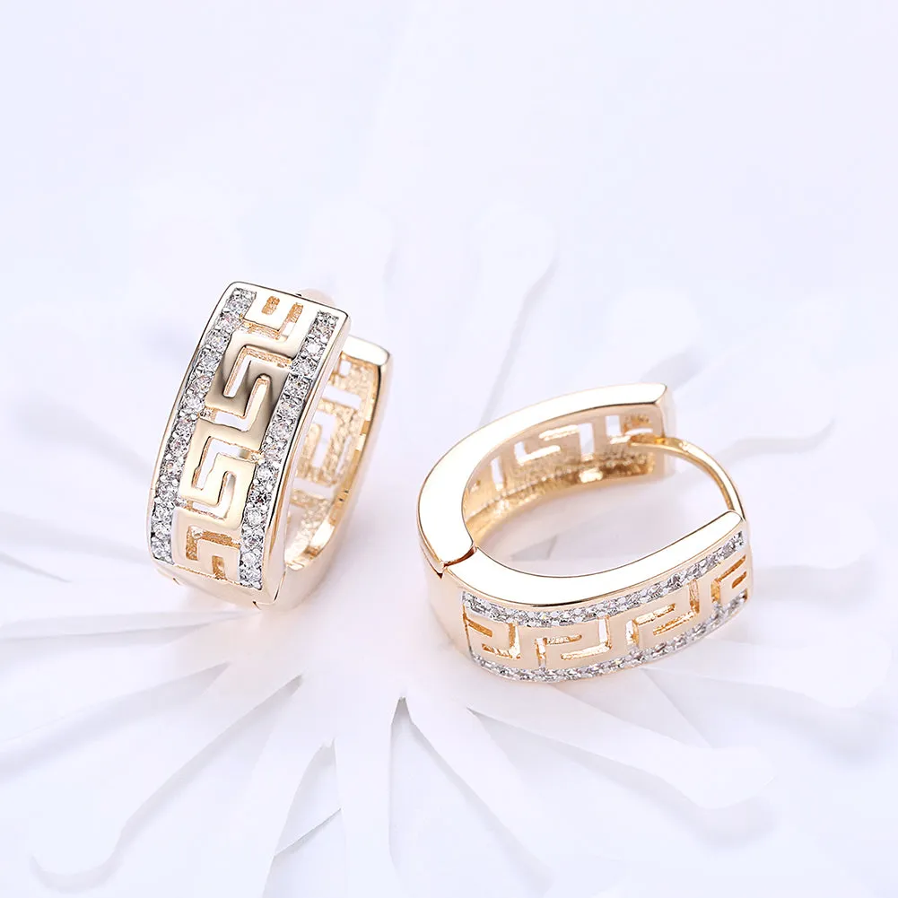 Greek Design Crystal Leverback Earrings in 18K Gold Plated - Hypoallergenic and Comfort Fit Jewelry with White Gift Box