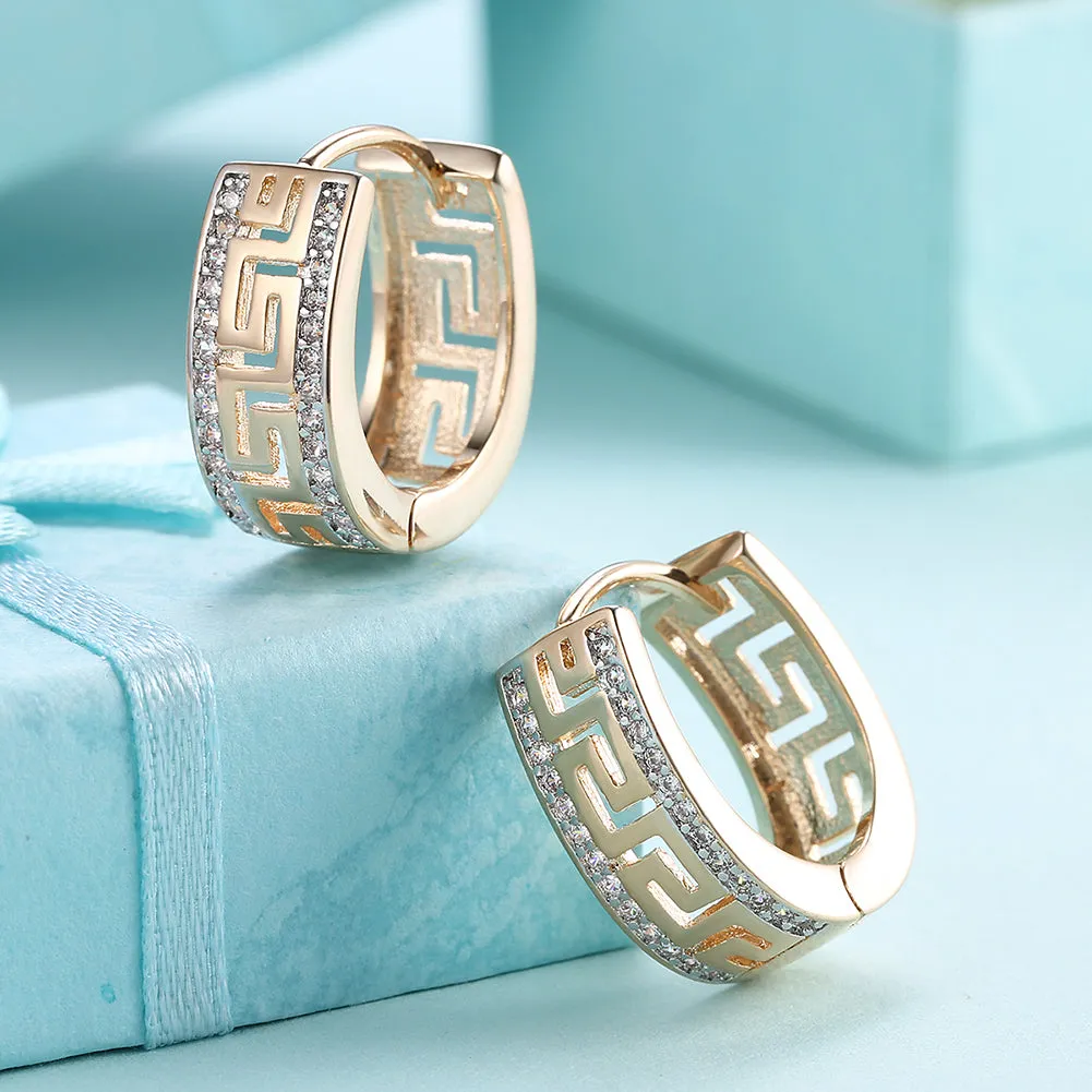 Greek Design Crystal Leverback Earrings in 18K Gold Plated - Hypoallergenic and Comfort Fit Jewelry with White Gift Box