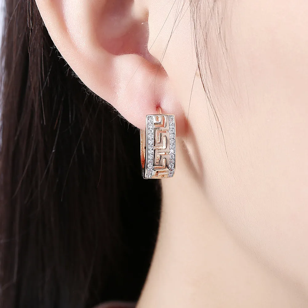 Greek Design Crystal Leverback Earrings in 18K Gold Plated - Hypoallergenic and Comfort Fit Jewelry with White Gift Box
