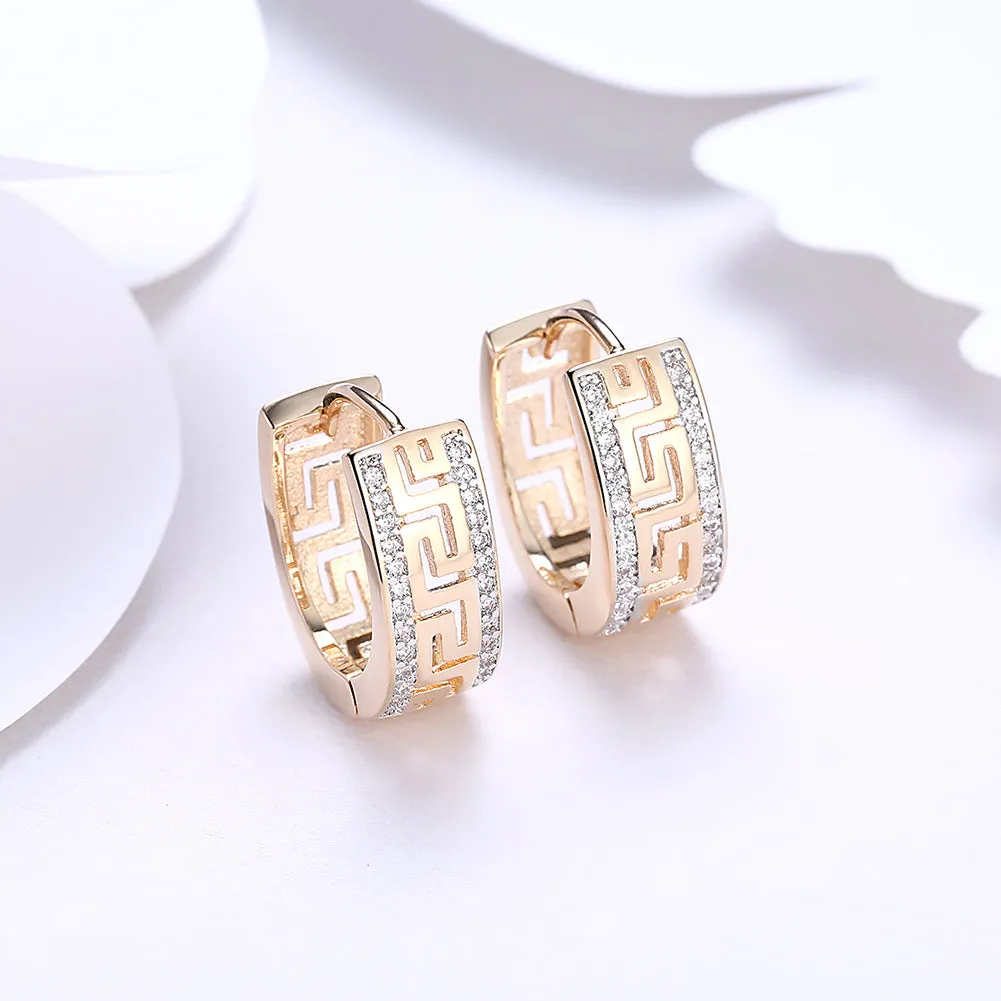 Greek Design Crystal Leverback Earrings in 18K Gold Plated - Hypoallergenic and Comfort Fit Jewelry with White Gift Box