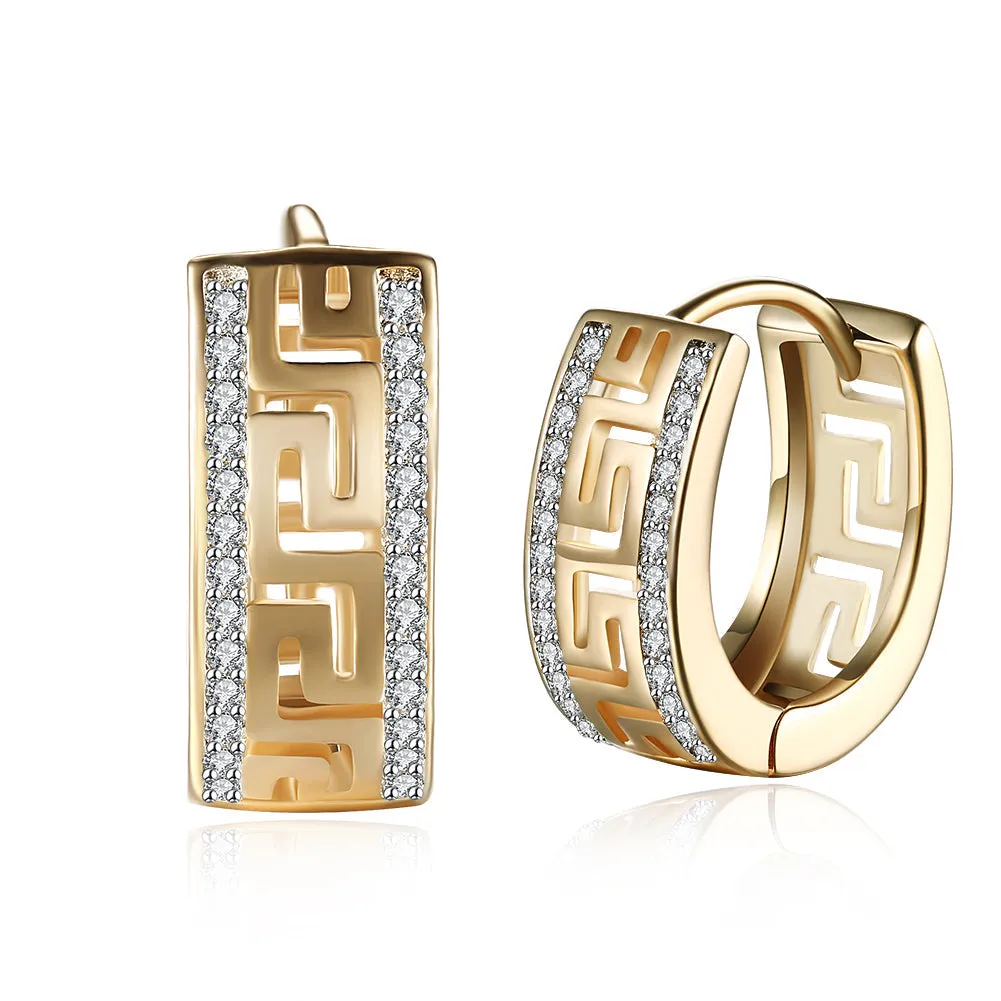 Greek Design Crystal Leverback Earrings in 18K Gold Plated - Hypoallergenic and Comfort Fit Jewelry with White Gift Box