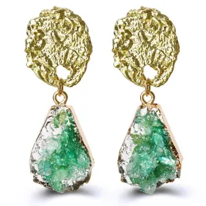 Green Glass Stone Drop Earrings - 18K Gold Plated, Hypoallergenic, Comfort Fit Jewelry from Italy