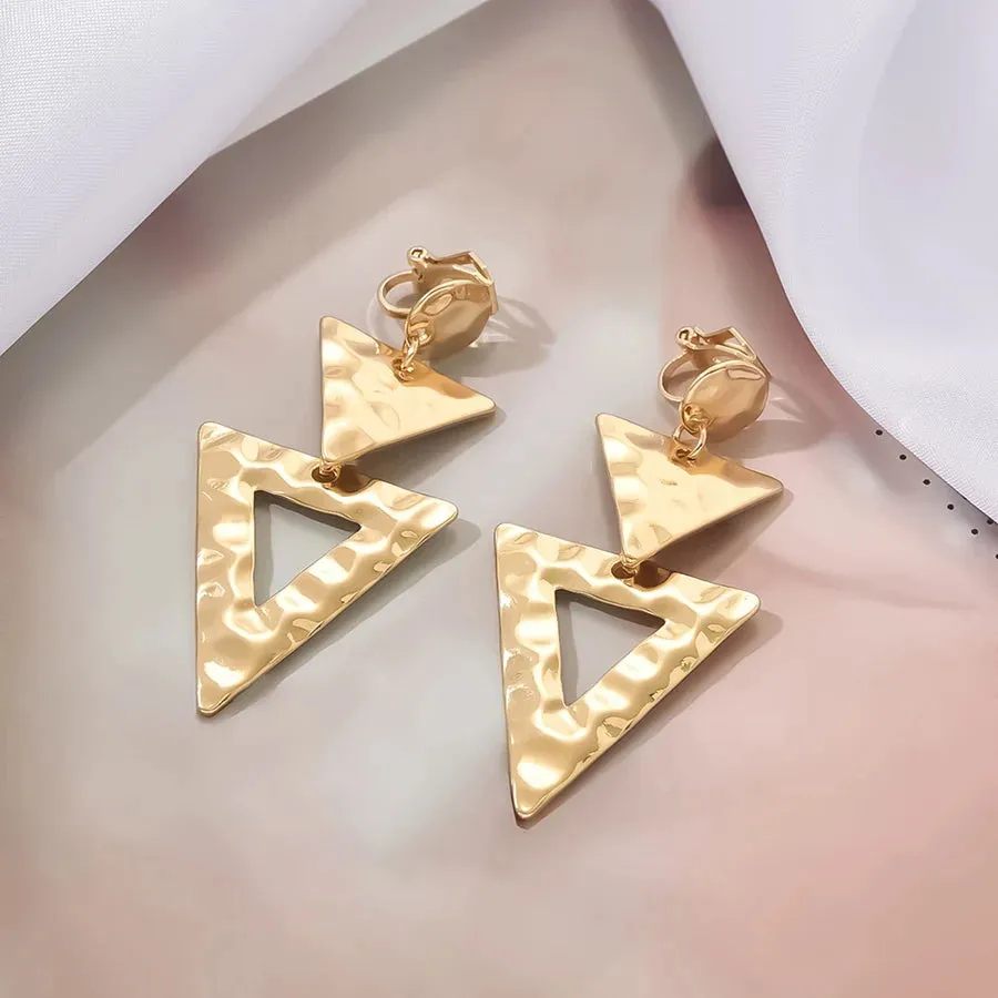 Hammered Triangle Clip on Earrings
