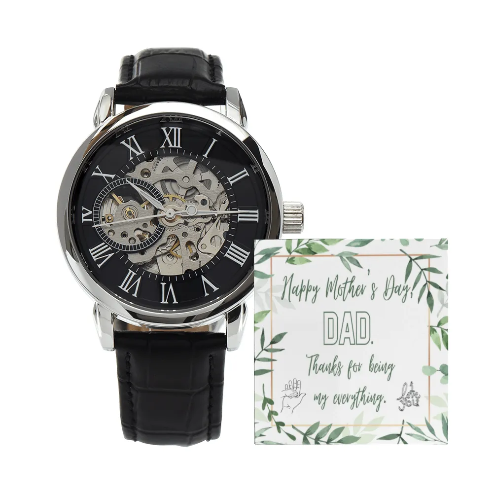 Happy Mother's Day DAD with Men's Openwork Watch with Leather Band