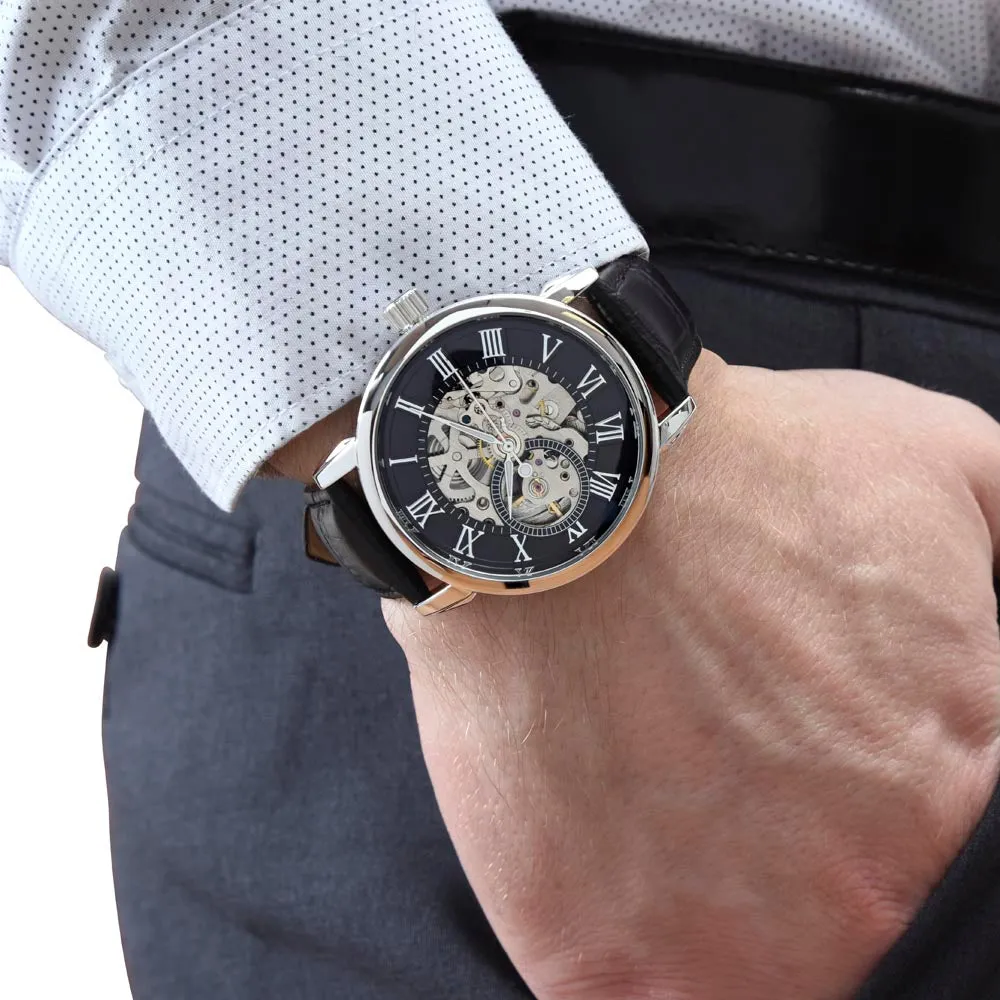 Happy Mother's Day DAD with Men's Openwork Watch with Leather Band
