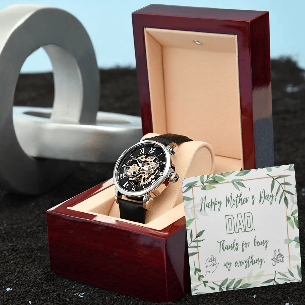 Happy Mother's Day DAD with Men's Openwork Watch with Leather Band