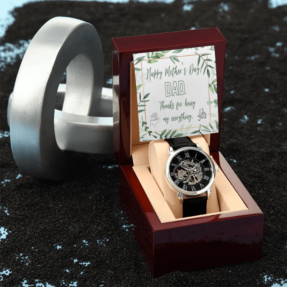 Happy Mother's Day DAD with Men's Openwork Watch with Leather Band