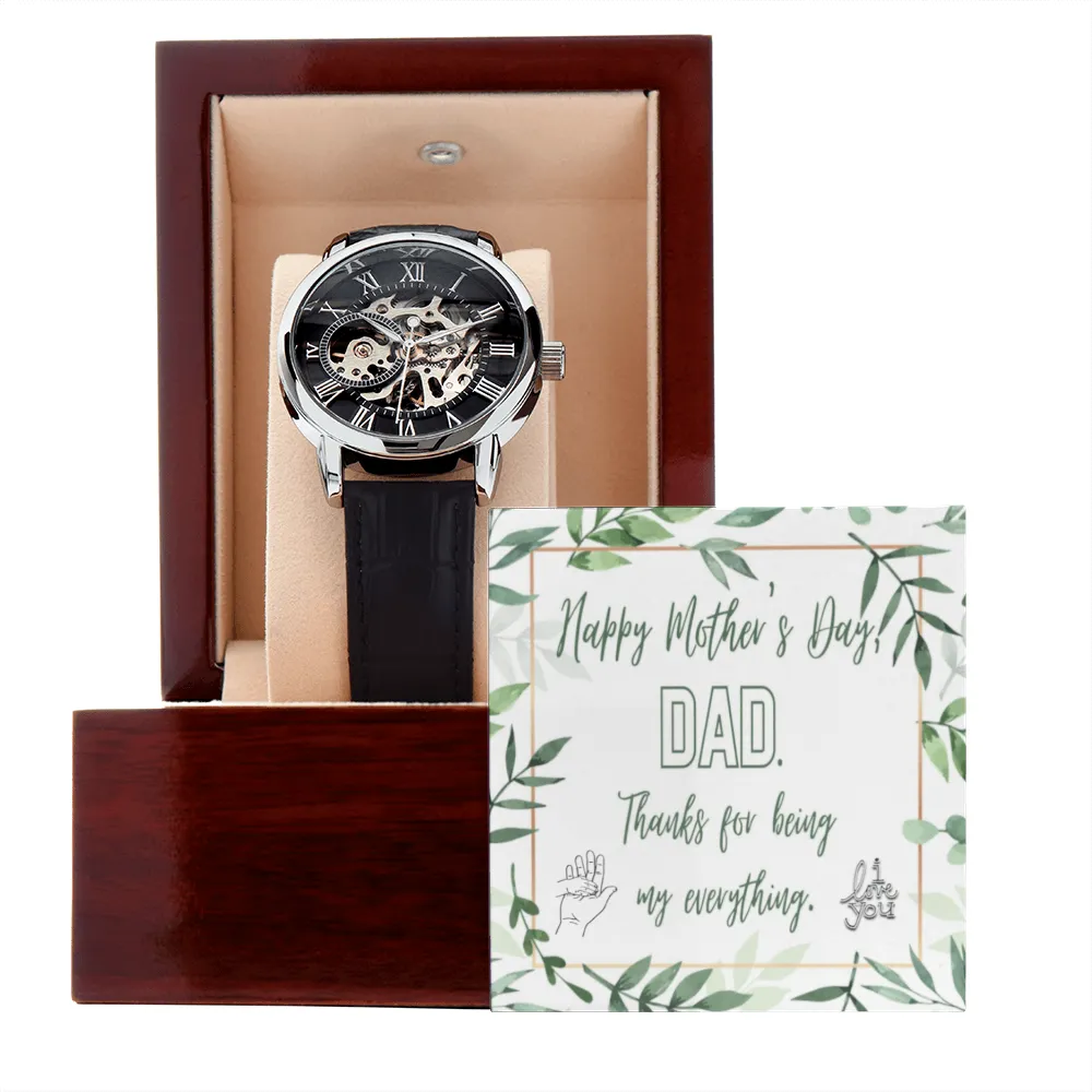Happy Mother's Day DAD with Men's Openwork Watch with Leather Band