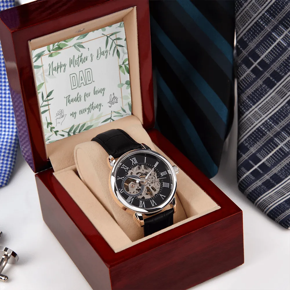 Happy Mother's Day DAD with Men's Openwork Watch with Leather Band