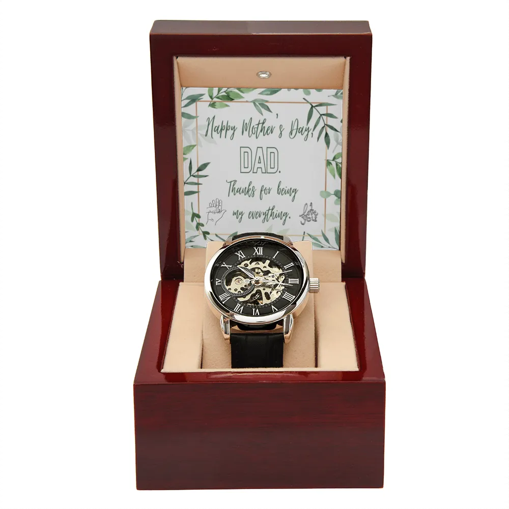 Happy Mother's Day DAD with Men's Openwork Watch with Leather Band