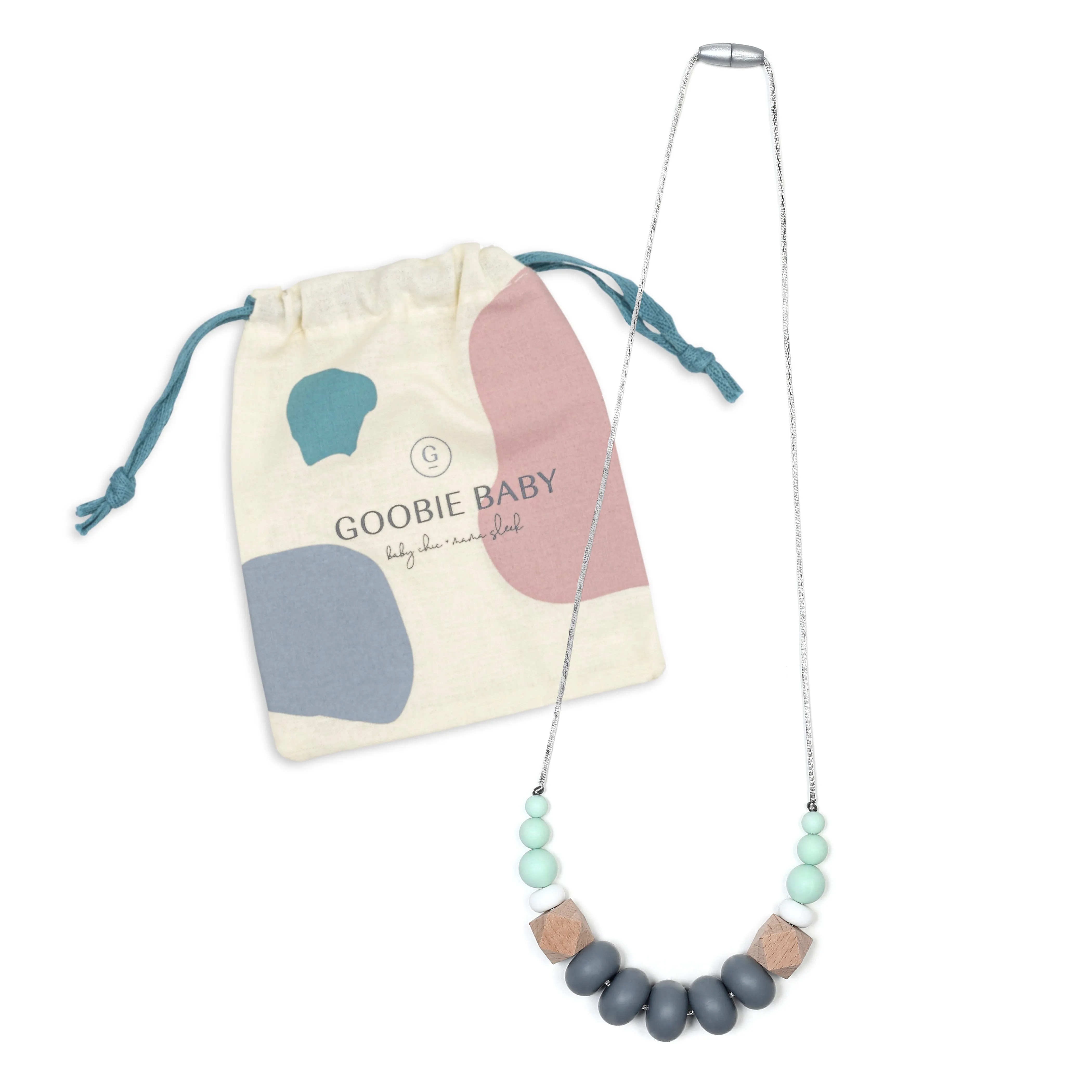 Harper Teething Necklace - Mint/Gray