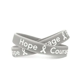 Hope Courage Faith  Grey Rubber Bracelet Wristband - Adult 8" White Fill