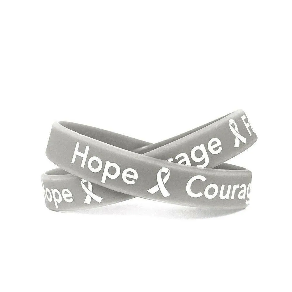 Hope Courage Faith  Grey Rubber Bracelet Wristband - Adult 8" White Fill
