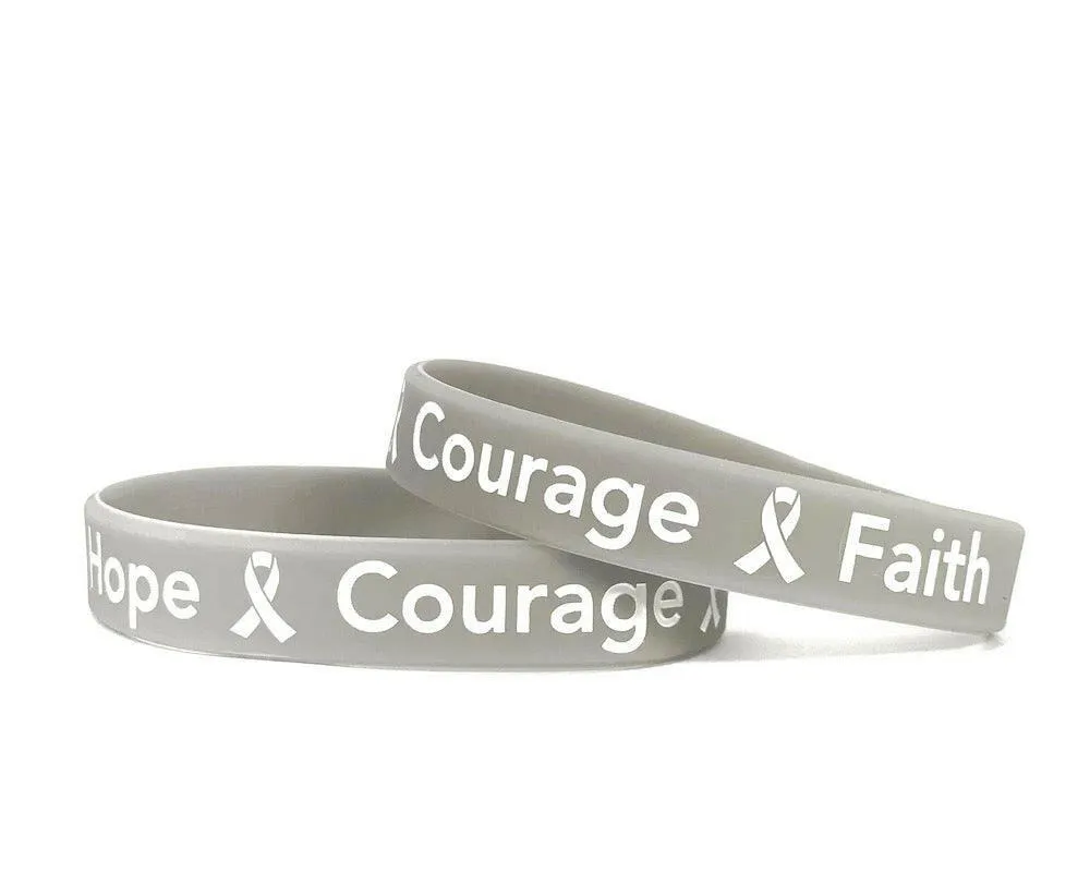Hope Courage Faith  Grey Rubber Bracelet Wristband - Adult 8" White Fill