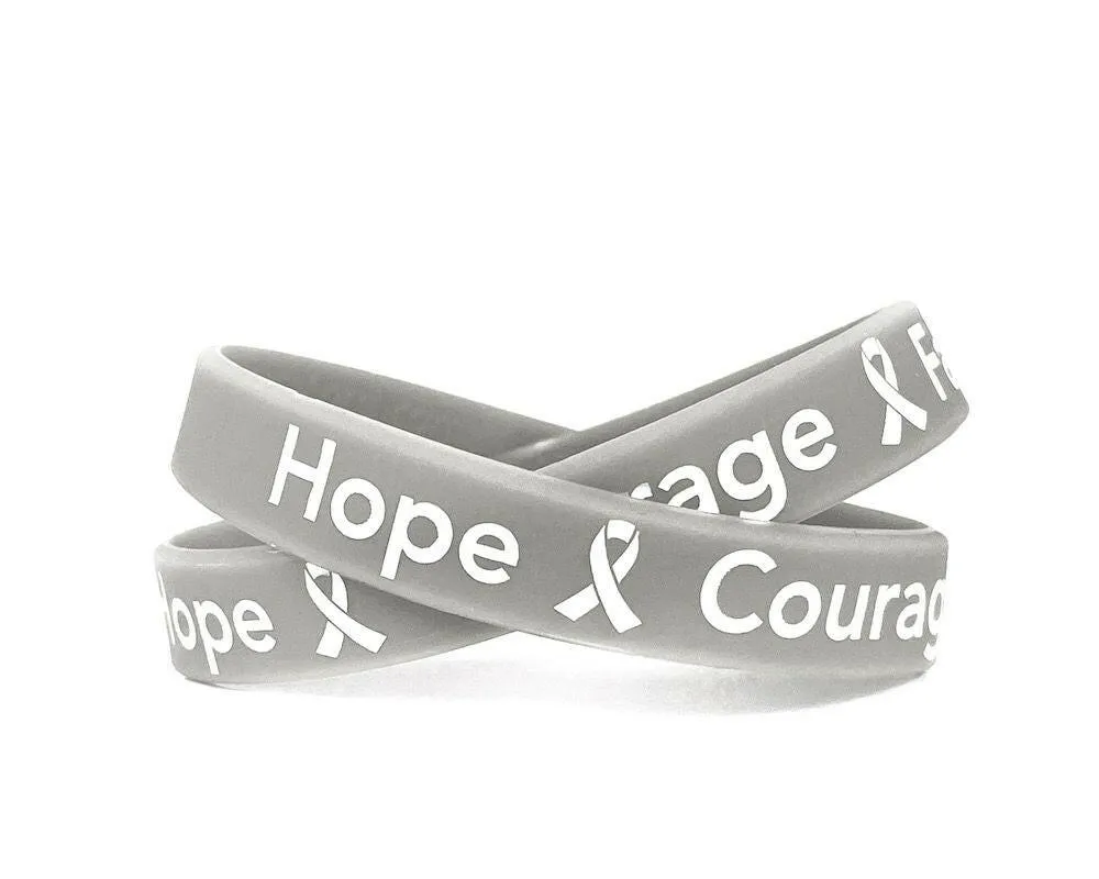 Hope Courage Faith  Grey Rubber Bracelet Wristband - Adult 8" White Fill