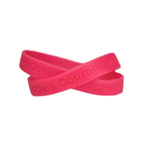 Hope Courage Faith Hot Pink Rubber Bracelet Wristband - Adult 8"