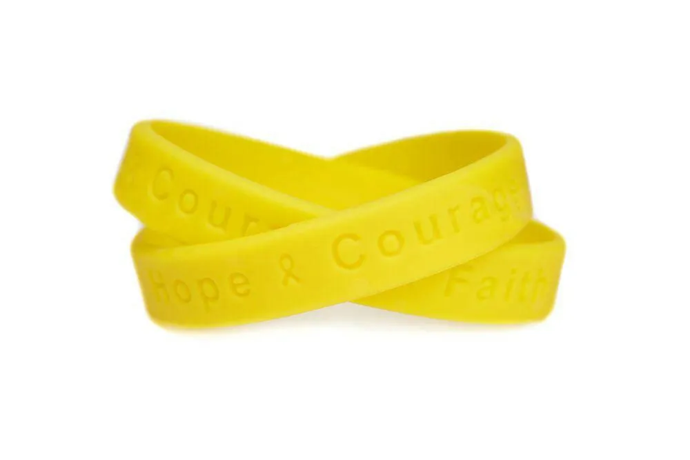Hope Courage Faith  Yellow Rubber Bracelet Wristband - Youth 7"