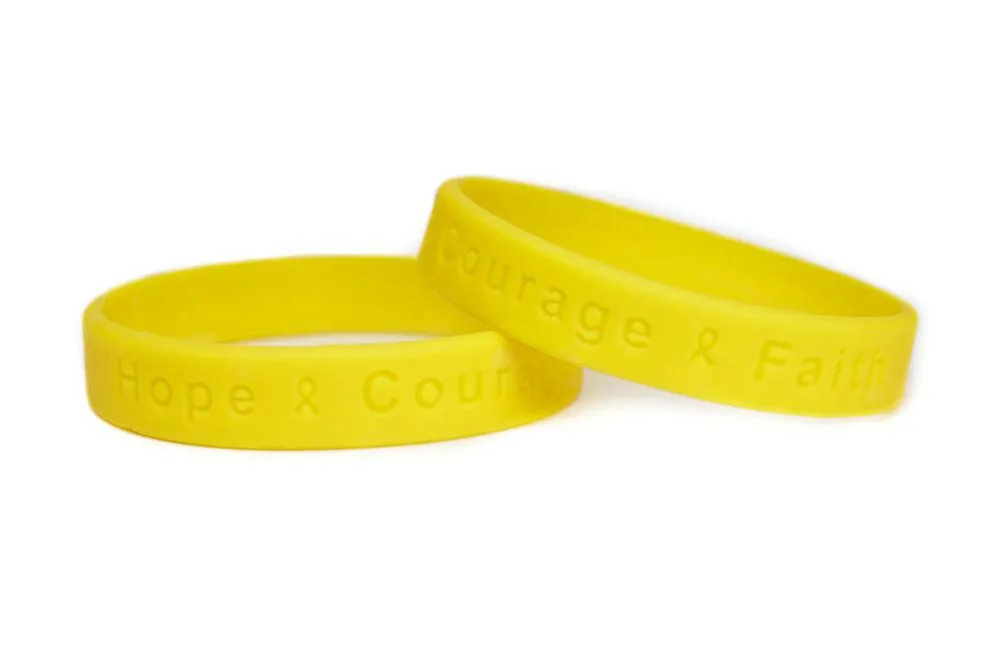 Hope Courage Faith  Yellow Rubber Bracelet Wristband - Youth 7"