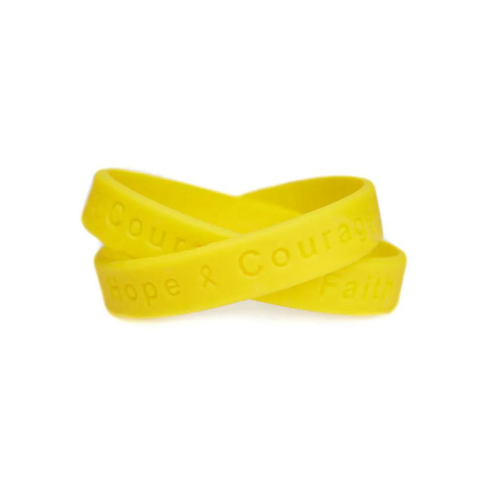 Hope Courage Faith  Yellow Rubber Bracelet Wristband - Youth 7"