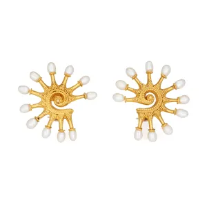Ilias Lalaounis Pearl Earrings Large 1.50" Vintage 18k Gold Byzantine Jewelry