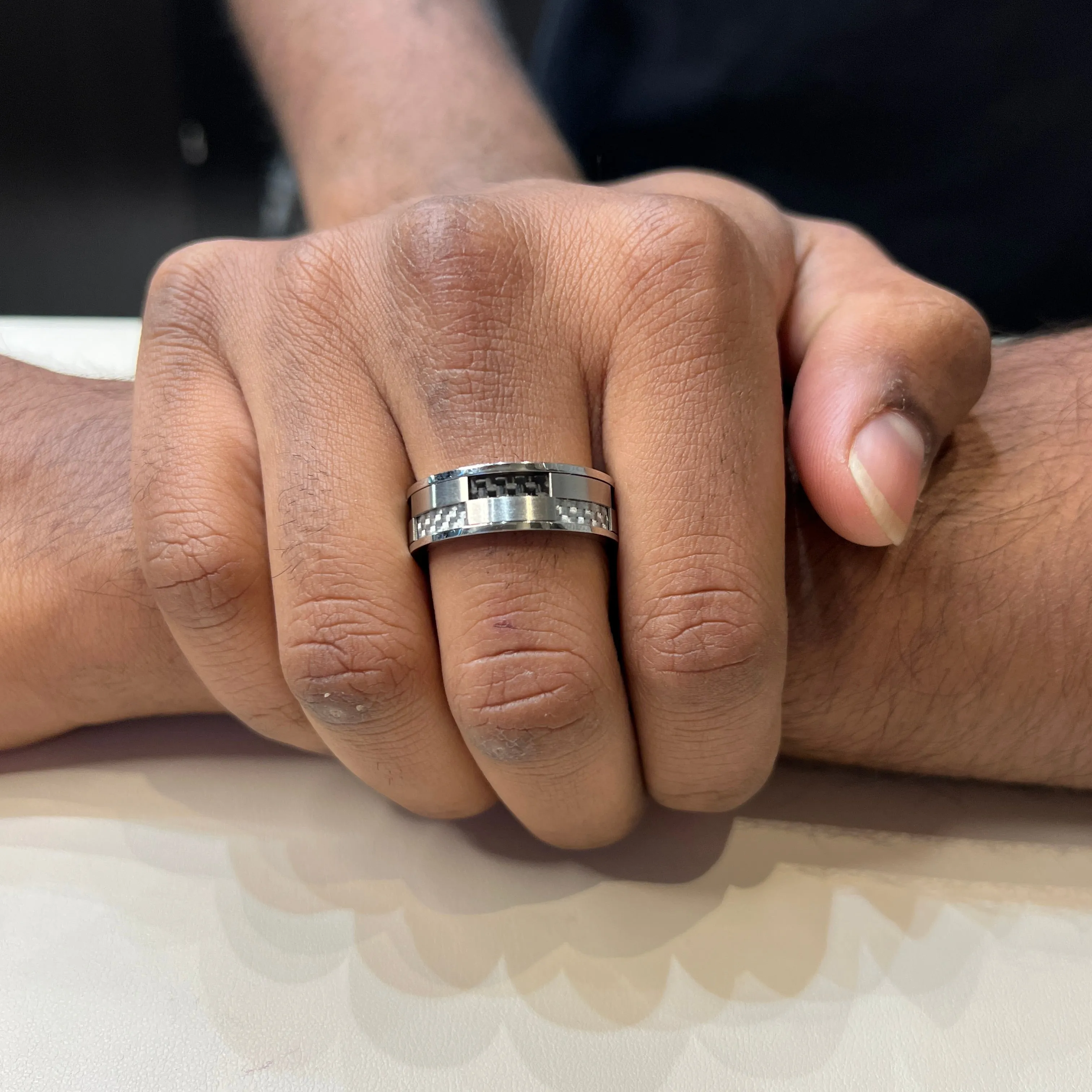 Italgem Stainless Steel with Black and White Carbon Fiber Ring