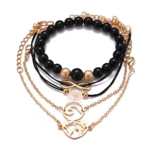 Italian Design Love & Peace Marble 5-Piece Set: 14K Gold Plated Brass Jewelry with Celestial & World Filigree