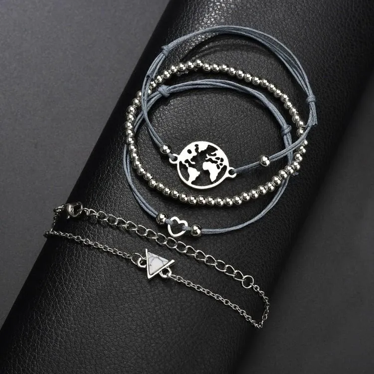 Italian Design White Marble Pyramid Filigree Bracelet Set - 4 Pieces
