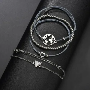 Italian Design White Marble Pyramid Filigree Bracelet Set - 4 Pieces