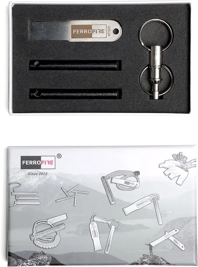 KF525 Stay Safe Keychain Fire Starter with 2.5 Inch Long Ferro Rod and Striker for Camping Emergency (Pack of 2)