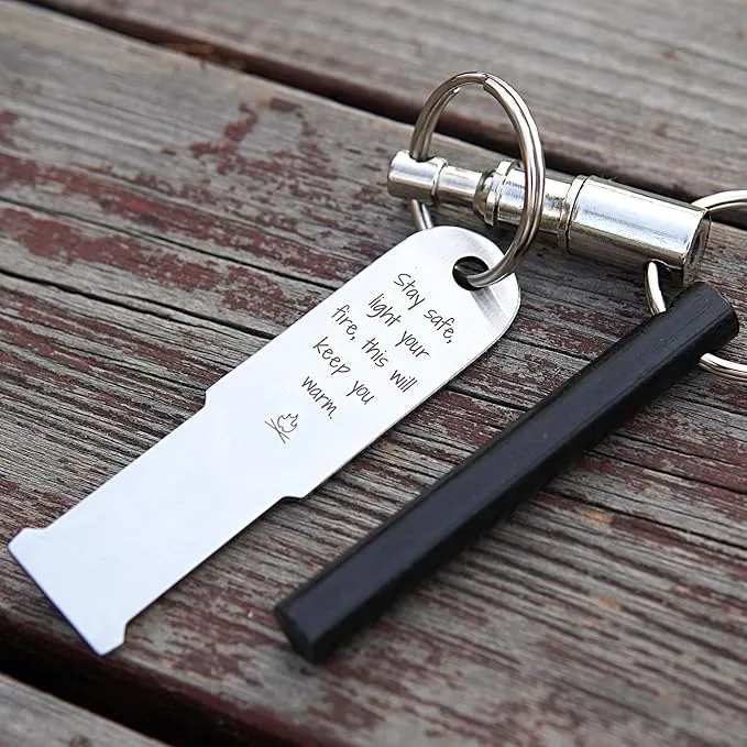 KF525 Stay Safe Keychain Fire Starter with 2.5 Inch Long Ferro Rod and Striker for Camping Emergency (Pack of 2)