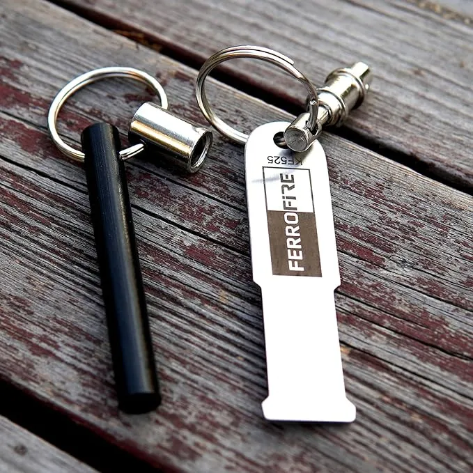 KF525 Stay Safe Keychain Fire Starter with 2.5 Inch Long Ferro Rod and Striker for Camping Emergency (Pack of 2)