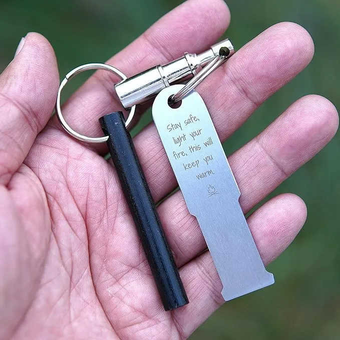 KF525 Stay Safe Keychain Fire Starter with 2.5 Inch Long Ferro Rod and Striker for Camping Emergency (Pack of 2)
