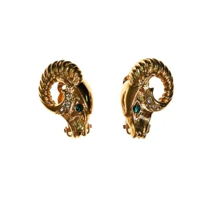 KJL Gold Ram Earrings, Clip-On