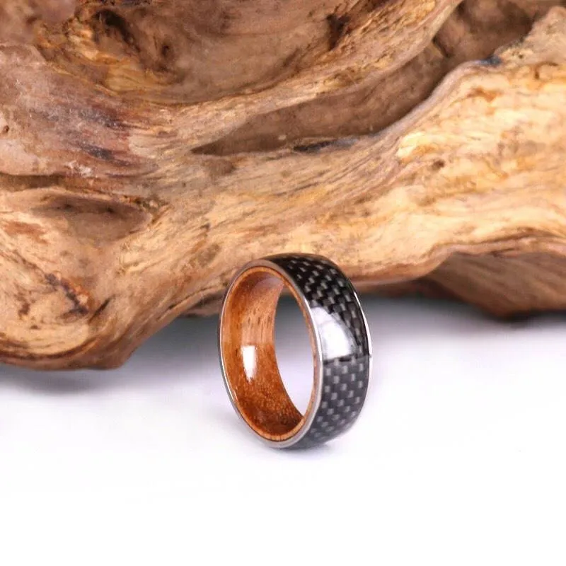 Koa Wood Carbon Fiber Wood Lined Ring 8MM