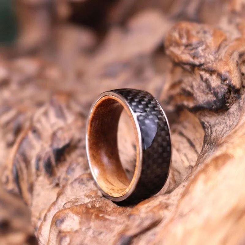 Koa Wood Carbon Fiber Wood Lined Ring 8MM