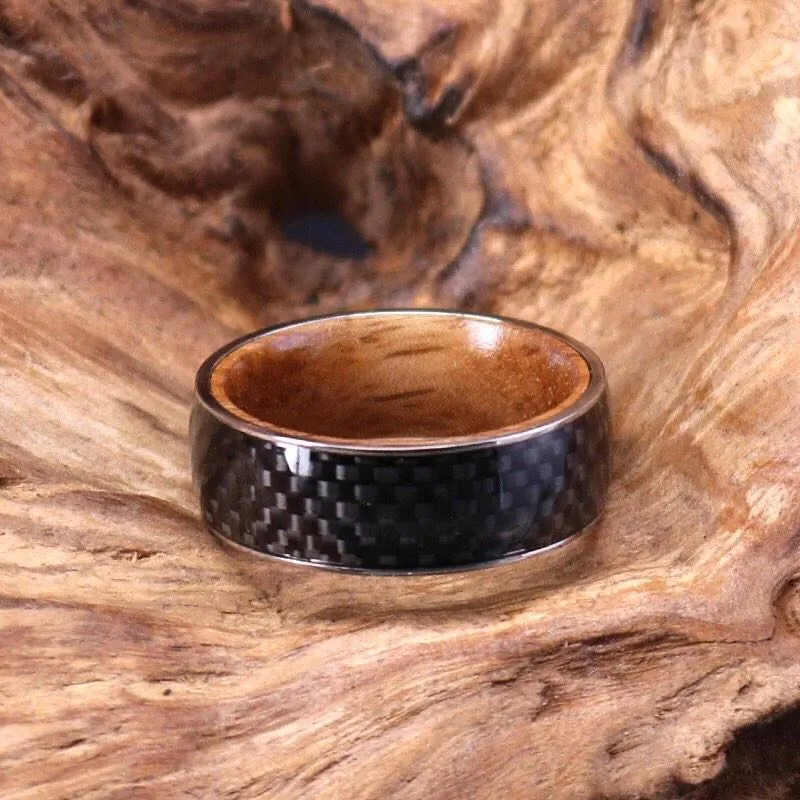 Koa Wood Carbon Fiber Wood Lined Ring 8MM