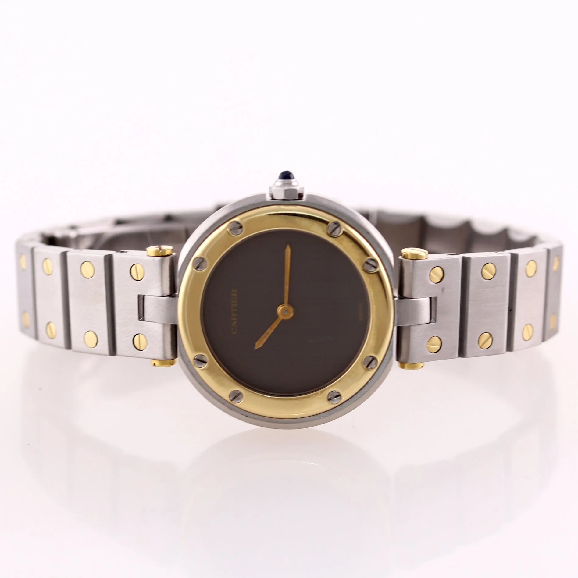 Ladies Cartier Santos Rhonde Steel 18k Gold Two Tone 27mm Quartz Grey Watch