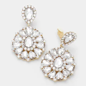Large Crystal Pageant Earrings on Gold | Clip On | 309821