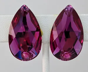 Large crystal pear Ballroom Earrings - Fuchsia