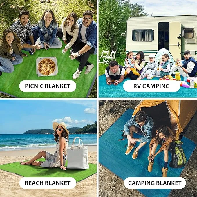 LazBlinds Beach Blanket, Sand-Free Waterproof Extra Large Beach Mat, UV Resistant Sunshade, Reversible Outdoor Picnic Blanket with Travel Bag for Beach Camping Hiking Park Patio (10'x10'/120''×120'')