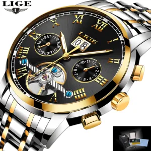 LIGE Waterproof mechanical Watch Man Full Steel