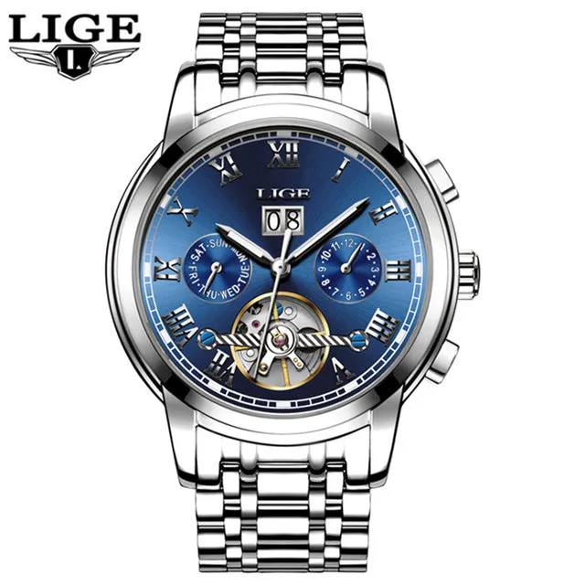 LIGE Waterproof mechanical Watch Man Full Steel