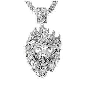 Lion Crown Pendant Necklace in 18K White Gold Plated - Hypoallergenic, Comfort Fit, Made in Italy
