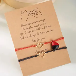 Love Heart Magnetic Couple Bracelets – Adjustable Red Rope