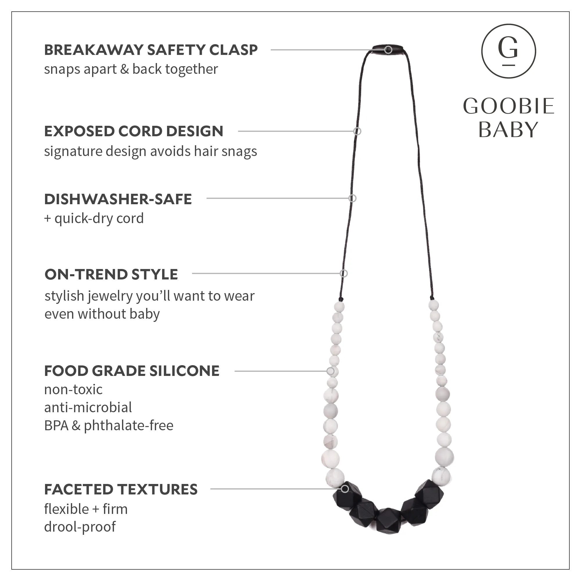 Madison Teething Necklace - Black/Marble