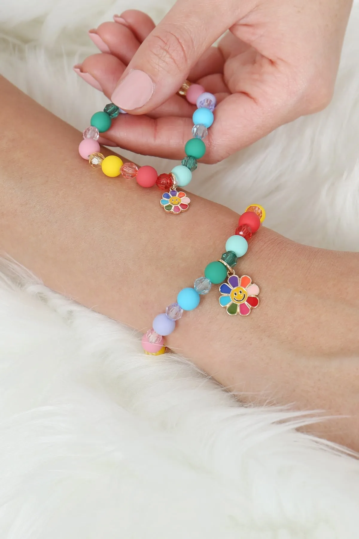Mama & Mini Smile Flower Enamel Charm Bracelet Set Multicolor - Pack of 6