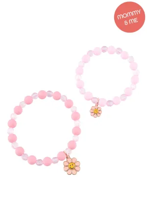 Mama & Mini Smile Flower Enamel Charm Bracelet Set Pink - Pack of 6