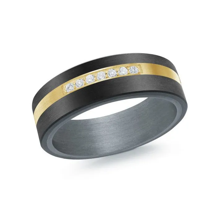Mardini 14K Gold & Carbon Fiber Tantalum Inlay (0.11ct) Diamond Mens Band