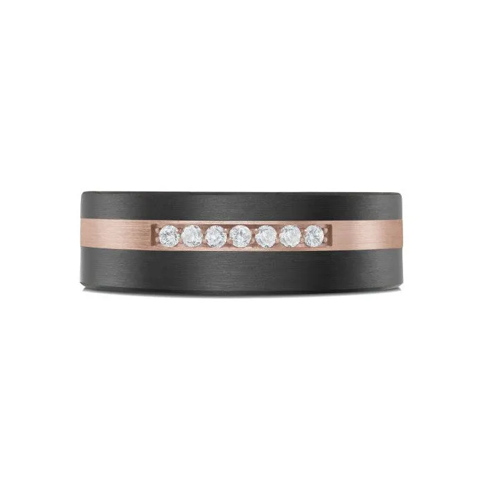 Mardini 14K Gold & Carbon Fiber Tantalum Inlay (0.11ct) Diamond Mens Band