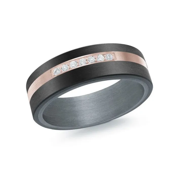 Mardini 14K Gold & Carbon Fiber Tantalum Inlay (0.11ct) Diamond Mens Band